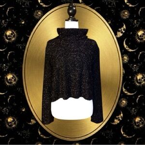 The Ragged Priest Black & Silver Sparkly Cropped Mock Turtleneck Sweater Size M